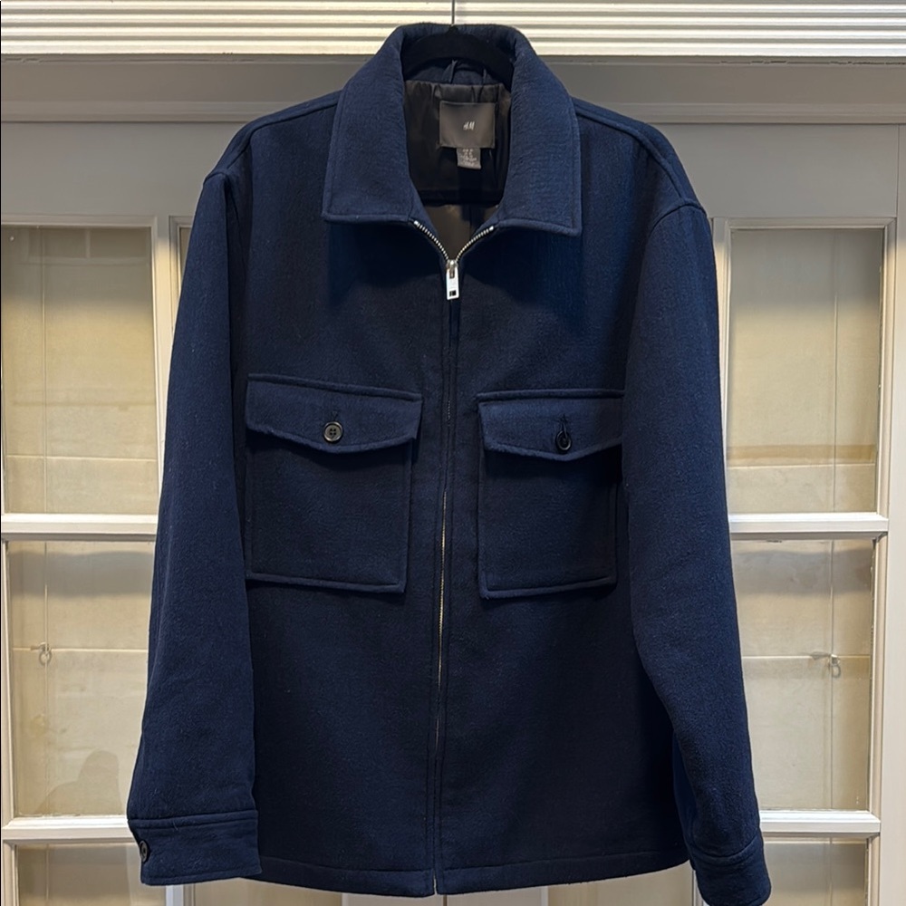 H&M Blue Military Field Coat with Structured Design
